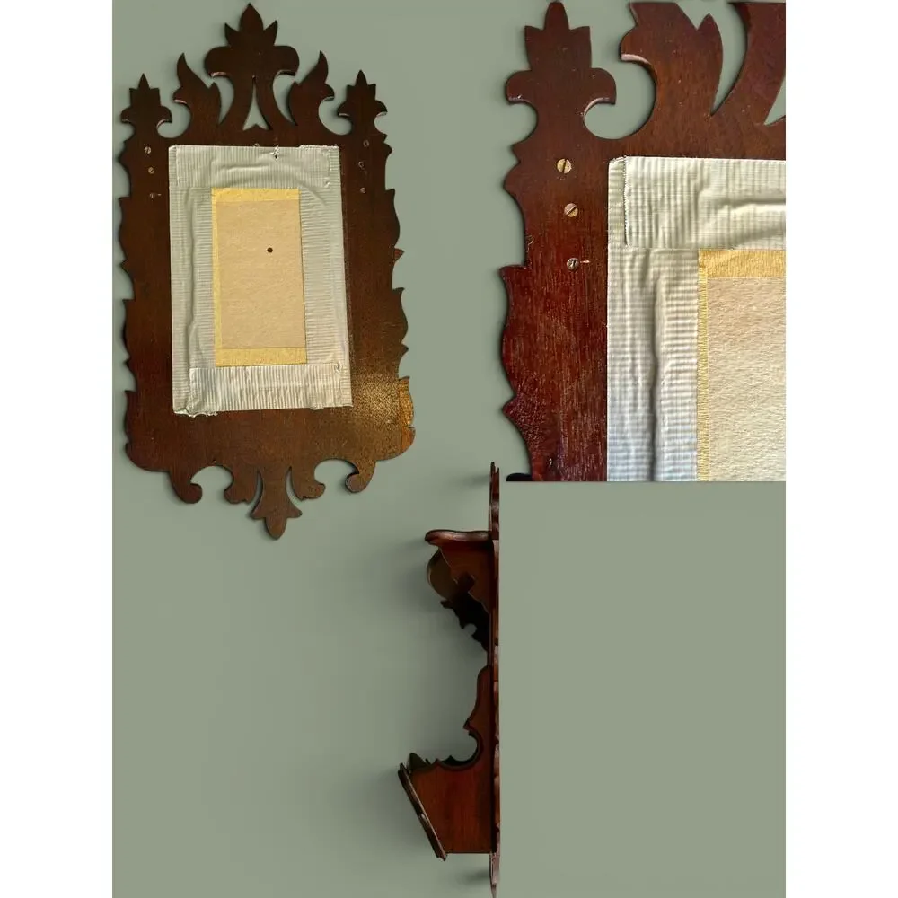 Antique Victorian Eastlake Wall Mirror Pocket Shelf-Carved Walnut-Gothic Hall